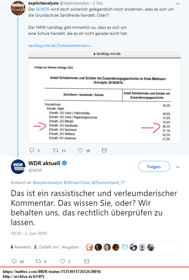 Kommentar mit Statistik ist für WDR Rassismus &amp; Verleumdung