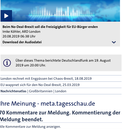 Tagesschau, Beitrag mit Hinweis auf Kommentare